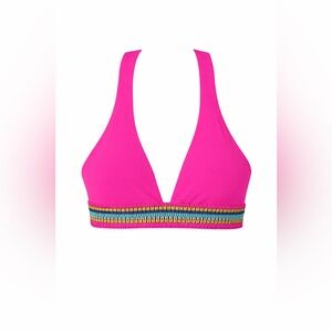 Hot Pink Bikini Top - Multicolor Band Swim | SIZE LARGE